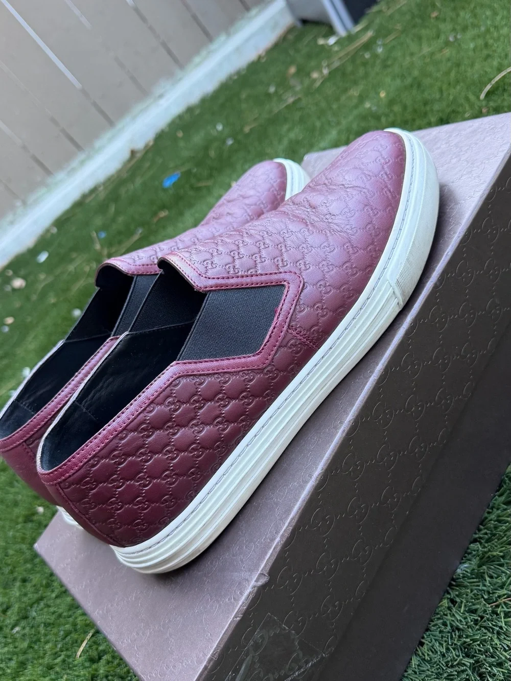 Gucci Men’s Burgundy Leather Slip-On Sneakers